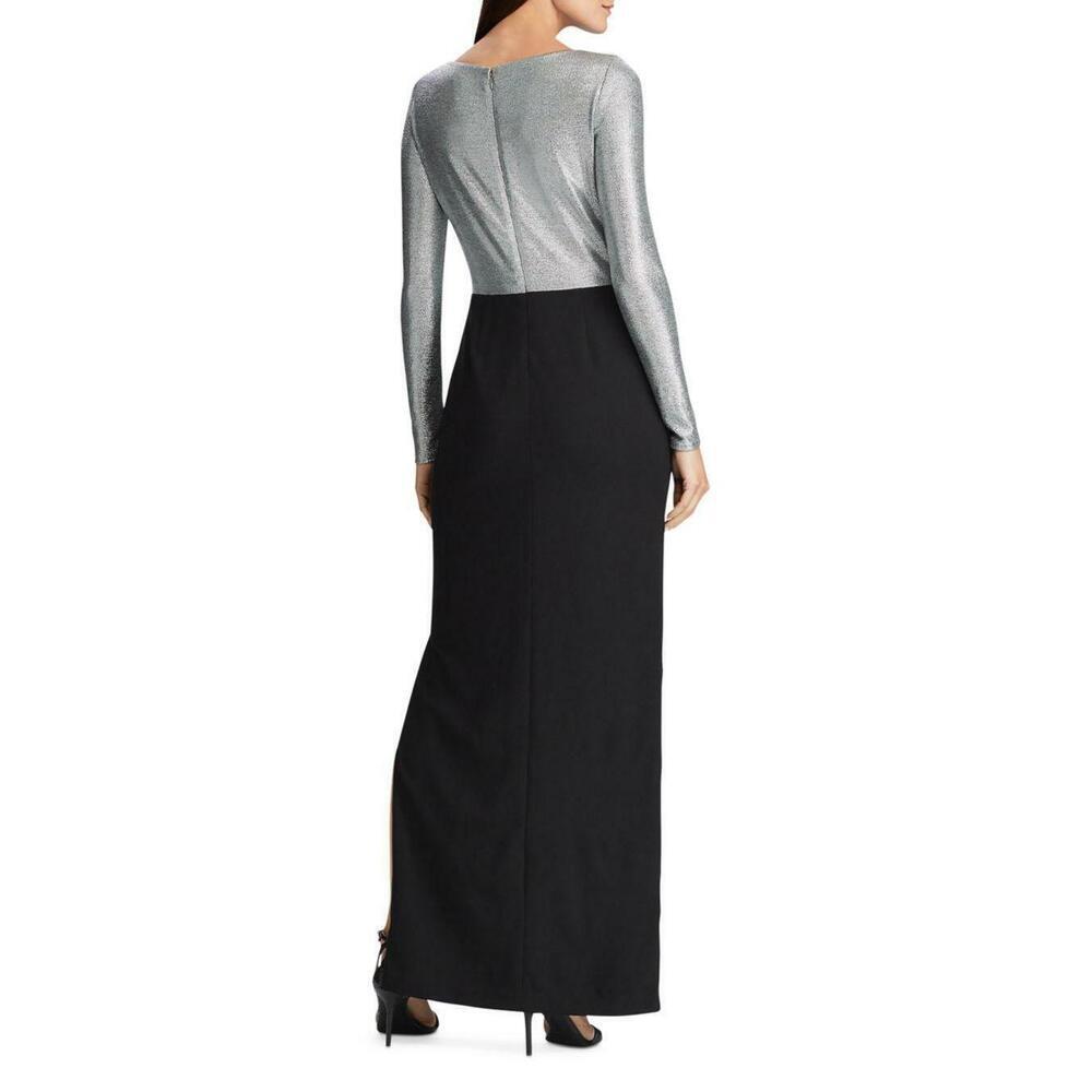 NEW! Ralph Lauren Women's 4 Metallic Layered-Look Long Sleeve Gown NWT $210 - Picture 2 of 3